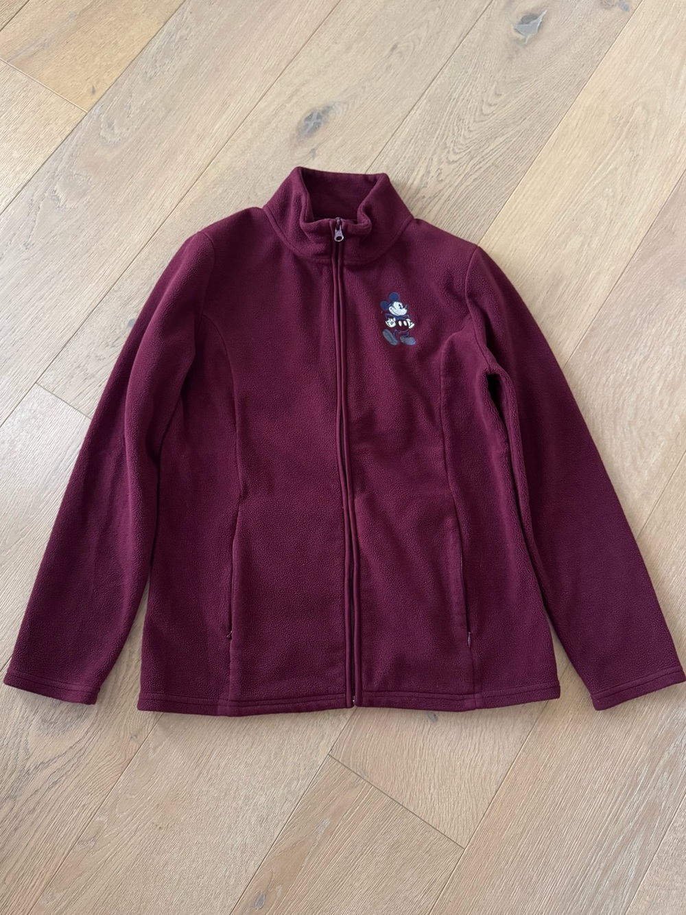 Walt Disney World Mickey Mouse Fleece Jacket Burgundy Navy Size Small